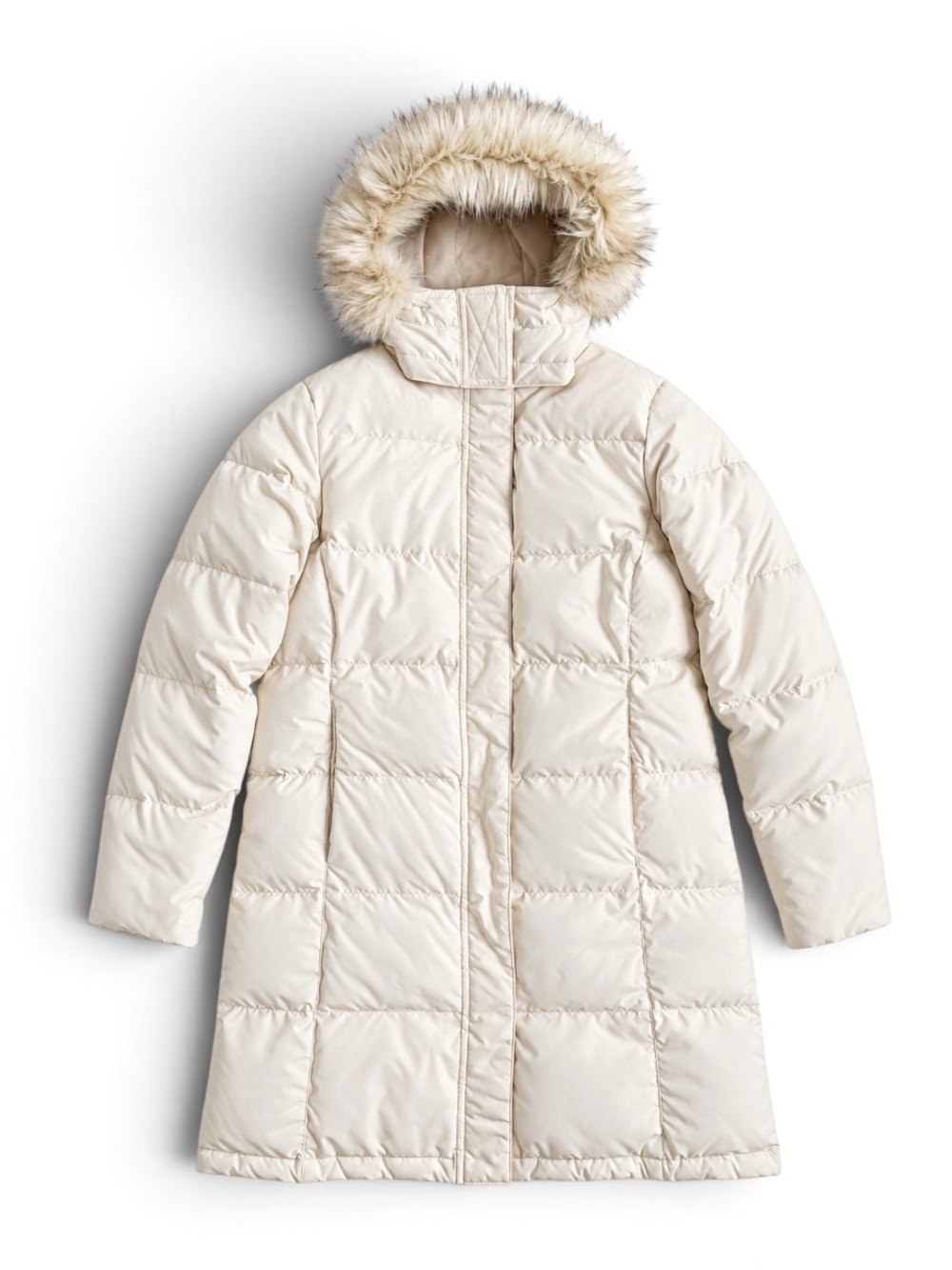 L.L. Bean Ultrawarm 650 Fill Down Coat Winter Puffer Jacket Faux Fur Ivory Small